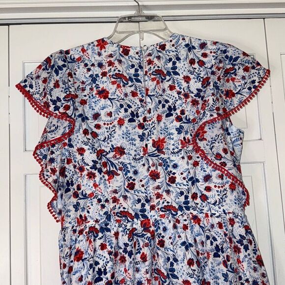 Ann Taylor red and blue floral ruffle trim maxi dress size small - Picture 8 of 12